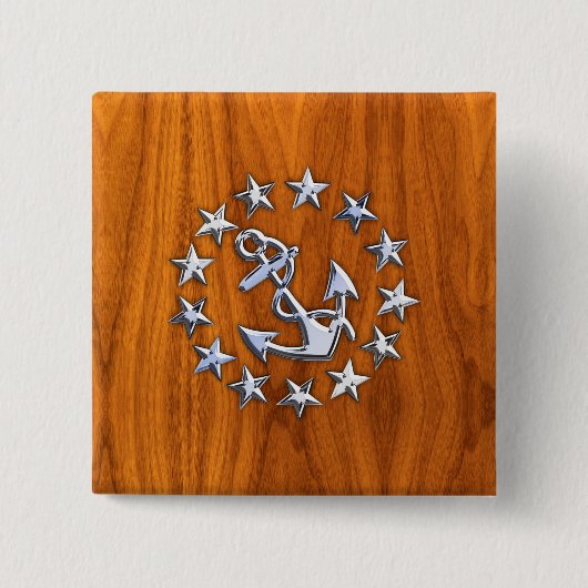 Silver Yacht Flag auf Nautical Teak Wood Print Button (Vorderseite)