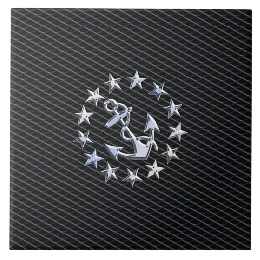 Silver Yacht Naval Flag auf Charcoal Grille Fliese (Vorderseite)