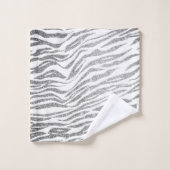 Silver Zebra Print Glitzer Personalisiert Badhandtuch Set (Waschlappen)