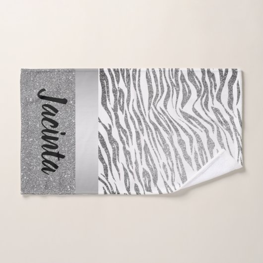 Silver Zebra Print Glitzer Personalisiert Badhandtuch Set (Handtuch)