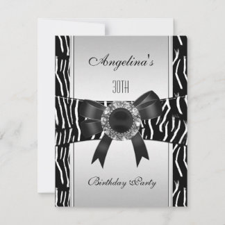 Silver Zebra White Black Jewel 30. Geburtstag 2 Einladung