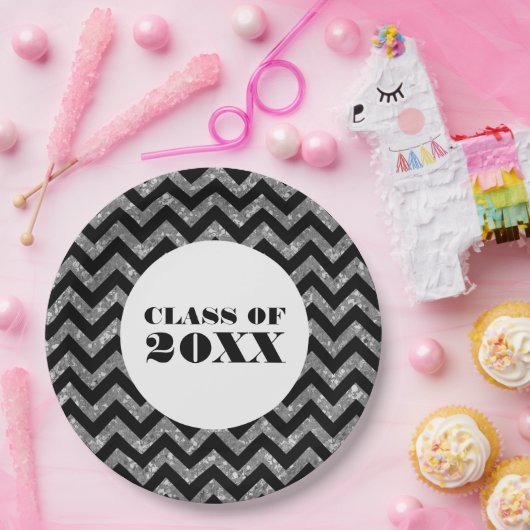 Silver Zickzack Glitzer Abschluss Paper Teller (Party)