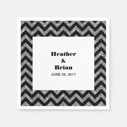 Silver Zickzack Glitzer Paper Napkins Serviette (Vorderseite)
