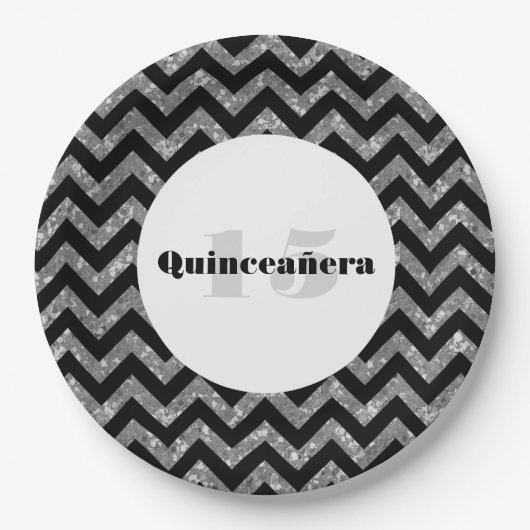 Silver Zickzack Glitzer Quinceañera Teller (Vorderseite)