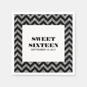 Silver Zickzack Glitzer Sweet 16 Paper Napkins Serviette