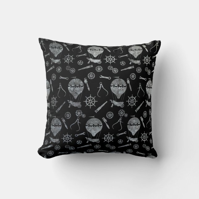 Silver Zinc Steampunk Balloon Theme Kissen (Vorderseite)