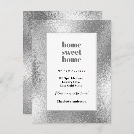 Silver Zuhause Swever New Zuhause Move Ankündigungspostkarte (Vorne/Hinten)