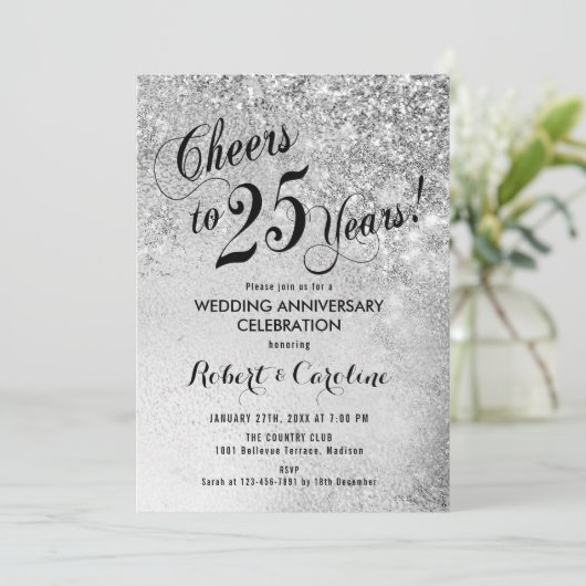 Silver zum 25. Hochzeitstag Einladung (Stehend Vorderseite)