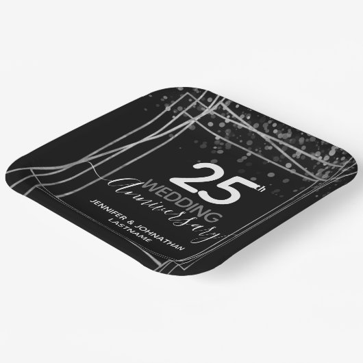 Silver zum 25. Hochzeitstag Pappteller (Gewinkelt)