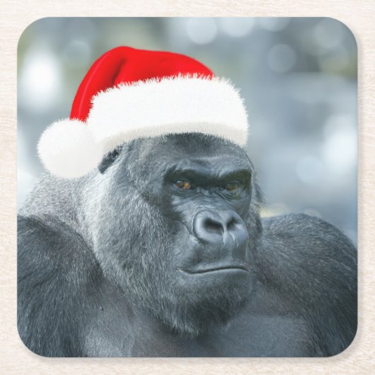 Silverback als Weihnachtsgrouch Rechteckiger Pappuntersetzer (Vorderseite)