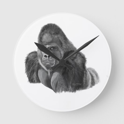 Silverback Gorilla Clock ゴリラの時計 Runde Wanduhr (Vorderseite)