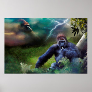 SILVERBACK GORILLA JUNGLE ERLEUCHTUNG POSTER