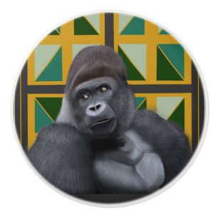 Silverback Gorilla Yellow und Green Geometric Keramikknauf