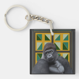 Silverback Gorilla Yellow und Green Geometric Schlüsselanhänger