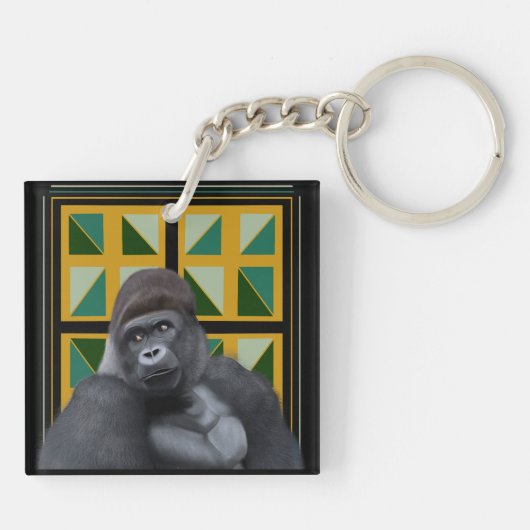 Silverback Gorilla Yellow und Green Geometric Schlüsselanhänger (Rückseite)