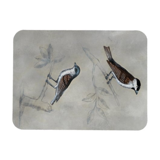 Silvered Aviary | Ein Paar Vögel Magnet (Horizontal)