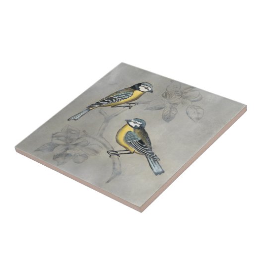 Silvered Aviary | Vogel Couple Fliese (Seite)