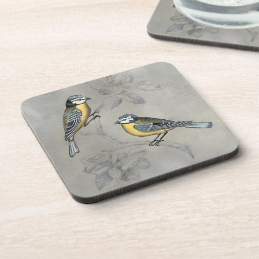 Silvered Aviary | Vogel Couple Getränkeuntersetzer (Linke Seite)