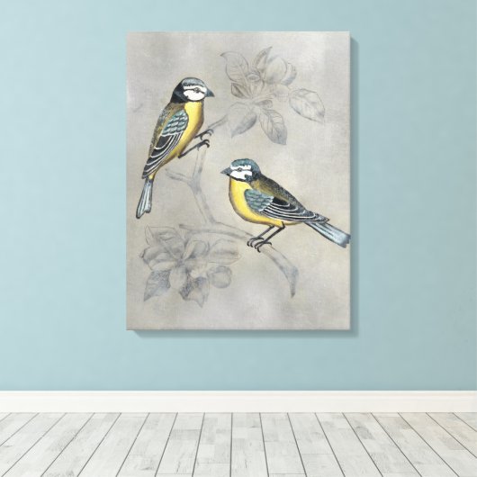 Silvered Aviary | Vogel Couple Leinwanddruck (Insitu (Holzboden))