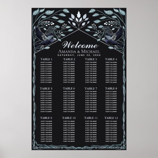 SilverEnchanted Gothic Raven Wedding Seating Chart Poster (Vorne)