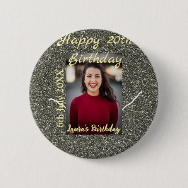 Silverglitter Foto 20. Geburtstag Namensdatum hinz Button
