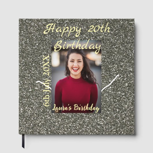 Silverglitter Foto 20. Geburtstag Namensdatum hinz Gästebuch (Vorderseite)