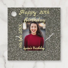 Silverglitter Foto 20. Geburtstag Namensdatum hinz Geschenkanhänger