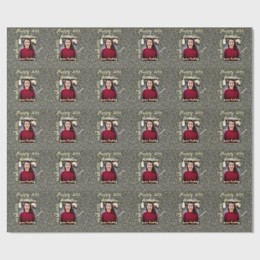 Silverglitter Foto 20. Geburtstag Namensdatum hinz Geschenkpapier (Flach)