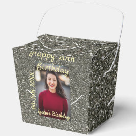 Silverglitter Foto 20. Geburtstag Namensdatum hinz Geschenkschachtel