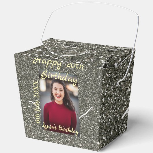 Silverglitter Foto 20. Geburtstag Namensdatum hinz Geschenkschachtel (Vorderseite)
