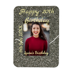 Silverglitter Foto 20. Geburtstag Namensdatum hinz Magnet