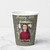 Silverglitter Foto 20. Geburtstag Namensdatum hinz Pappbecher (Rückseite)