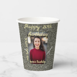Silverglitter Foto 20. Geburtstag Namensdatum hinz Pappbecher