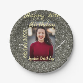 Silverglitter Foto 20. Geburtstag Namensdatum hinz Pappteller