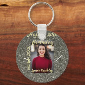 Silverglitter Foto 20. Geburtstag Namensdatum hinz Schlüsselanhänger (Rückseite)