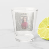 Silverglitter Foto 20. Geburtstag Namensdatum hinz Schnapsglas (Rückseite)