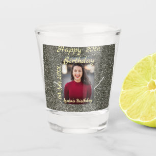 Silverglitter Foto 20. Geburtstag Namensdatum hinz Schnapsglas