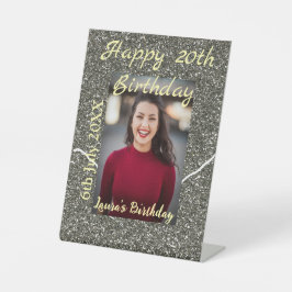 Silverglitter Foto 20. Geburtstag Namensdatum hinz Sockelschild