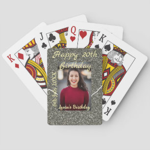 Silverglitter Foto 20. Geburtstag Namensdatum hinz Spielkarten