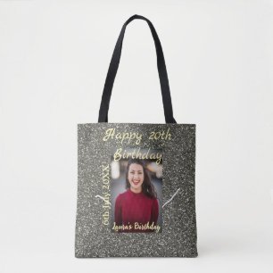 Silverglitter Foto 20. Geburtstag Namensdatum hinz Tasche