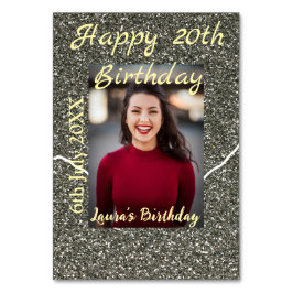 Silverglitter Foto 20. Geburtstag Namensdatum hinz Tischnummer