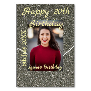 Silverglitter Foto 20. Geburtstag Namensdatum hinz Tischnummer