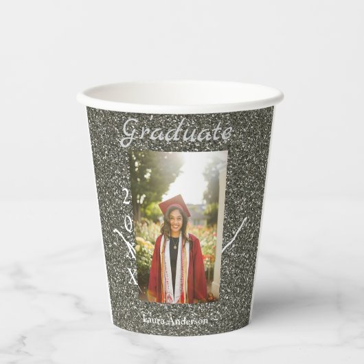 Silverglitter Foto Abschluss hinzufügen Namensklas Pappbecher (Vorderseite)