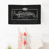 SilverGlitter Graduate Cap, Confetti Black Banner (Insitu)