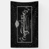 SilverGlitter Graduate Cap, Confetti Black Banner (Vertikal)