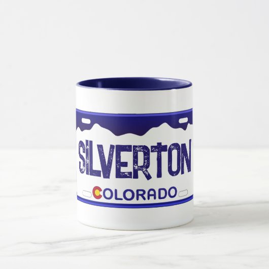 Silverton Colorado Blauer Nummernschild Tasse (Zentrum)