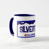 Silverton Colorado Blauer Nummernschild Tasse (Vorderseite Links)