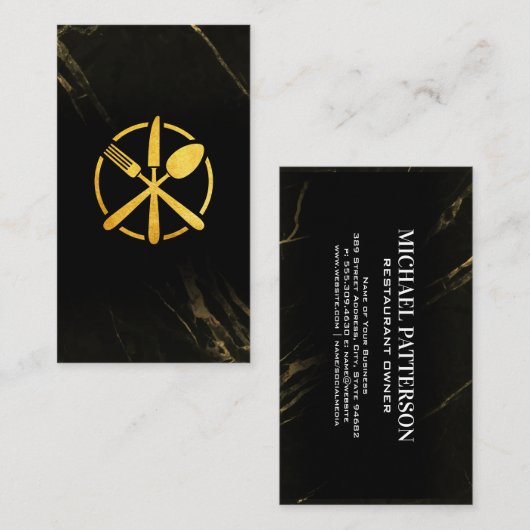 Silverware Gold Logo | Schwarzer Marmor Visitenkarte (Vorne/Hinten)