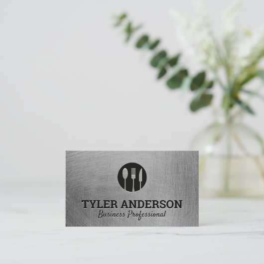 Silverware-Logo | Metallgeputzte Textur Visitenkarte (Stehend Vorderseite)