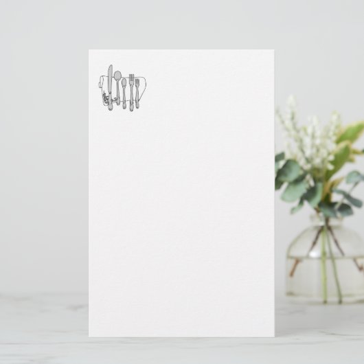 Silverware Schwarz-weiß Art Stationery Briefpapier (Stehend Vorderseite)